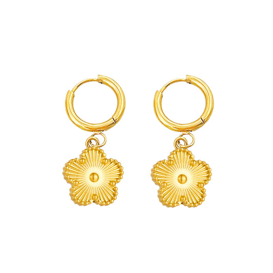 18K Gold Hoop Five Leaf Clover Pendant Earring