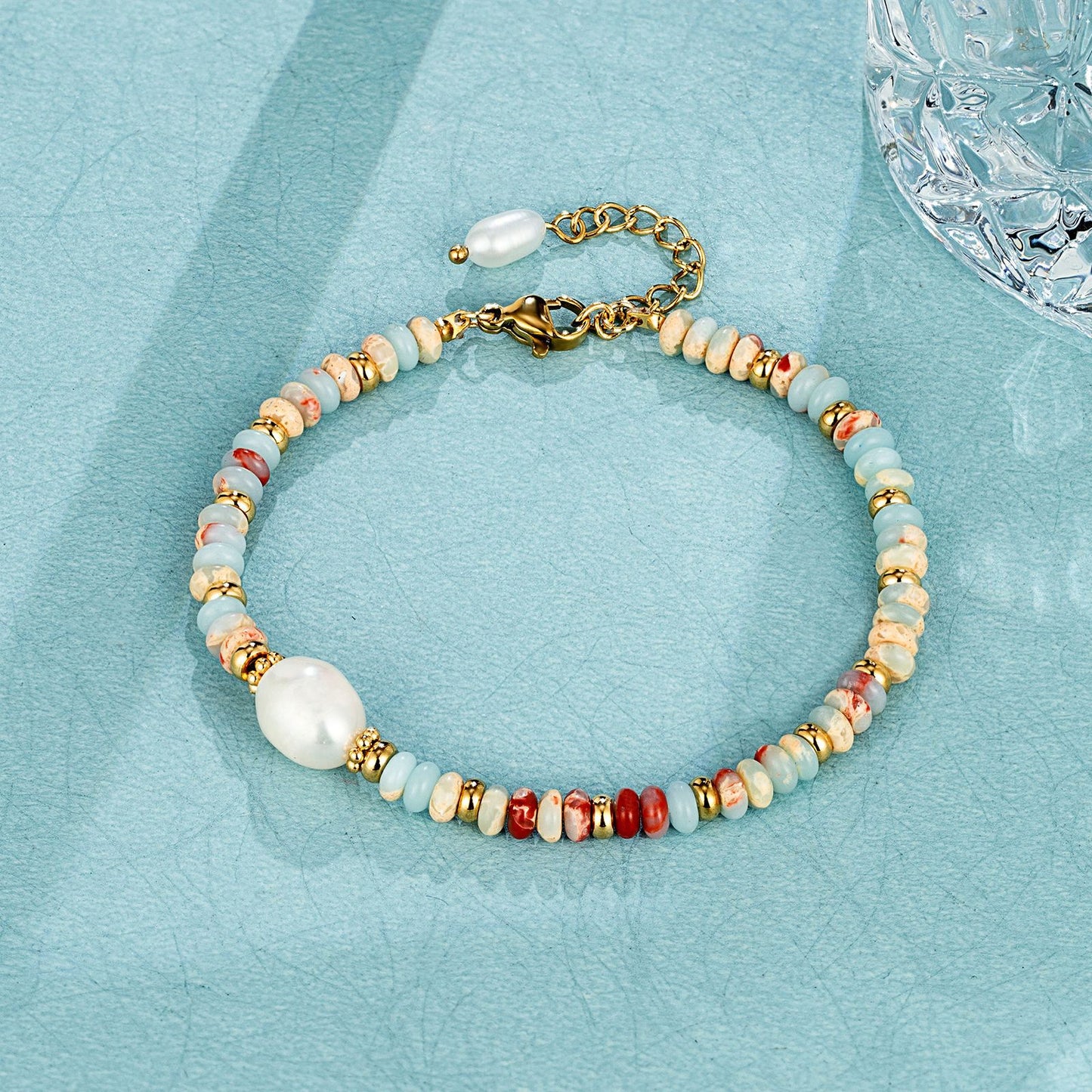 Handmade Colorful Natural Stones Freshwater Pearl Beaded Necklace&Bracelet Set