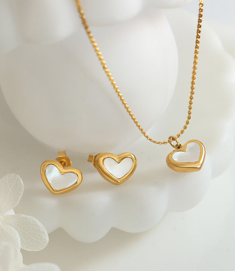 Gold Plated White Shell Heart Set