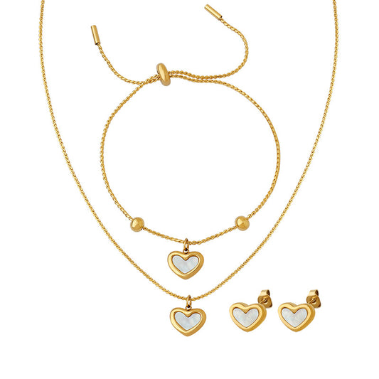 Gold Plated White Shell Heart Set