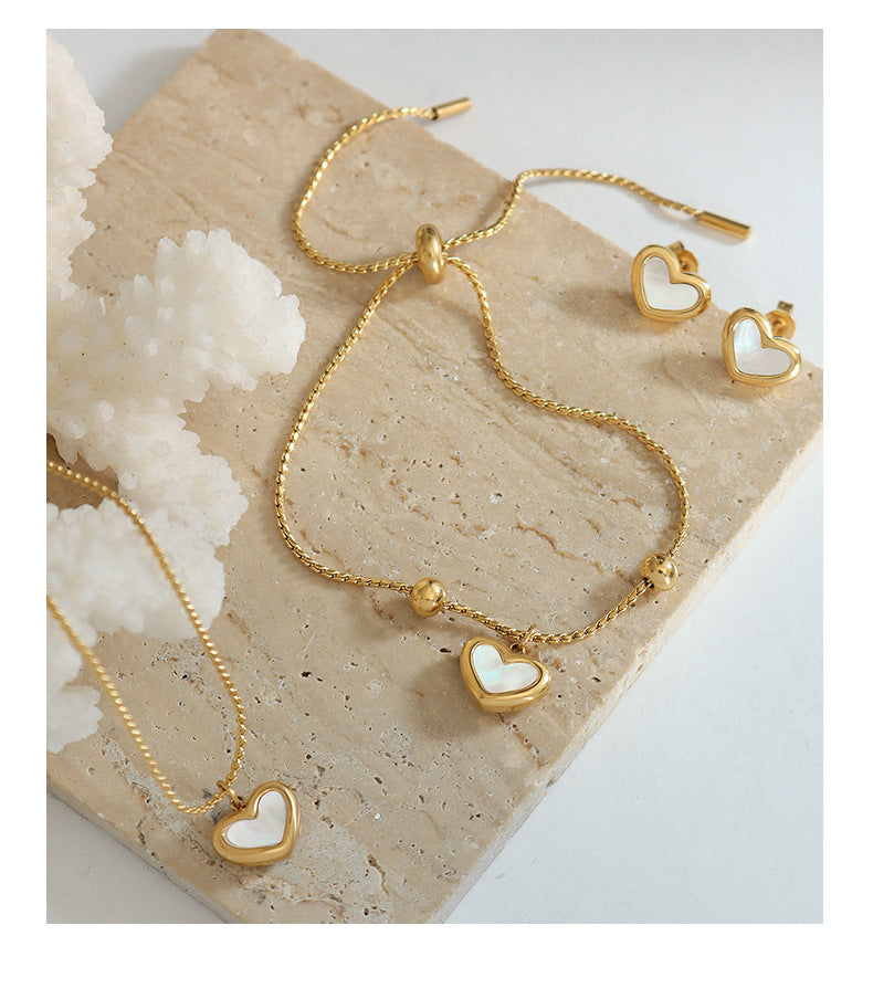 Gold Plated White Shell Heart Set