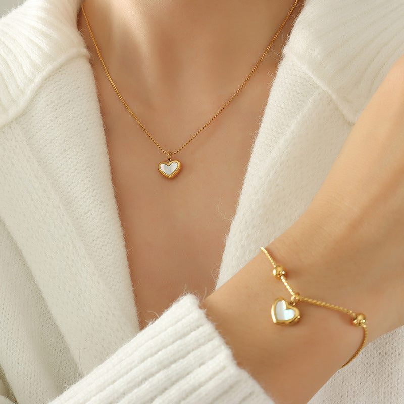 Gold Plated White Shell Heart Set