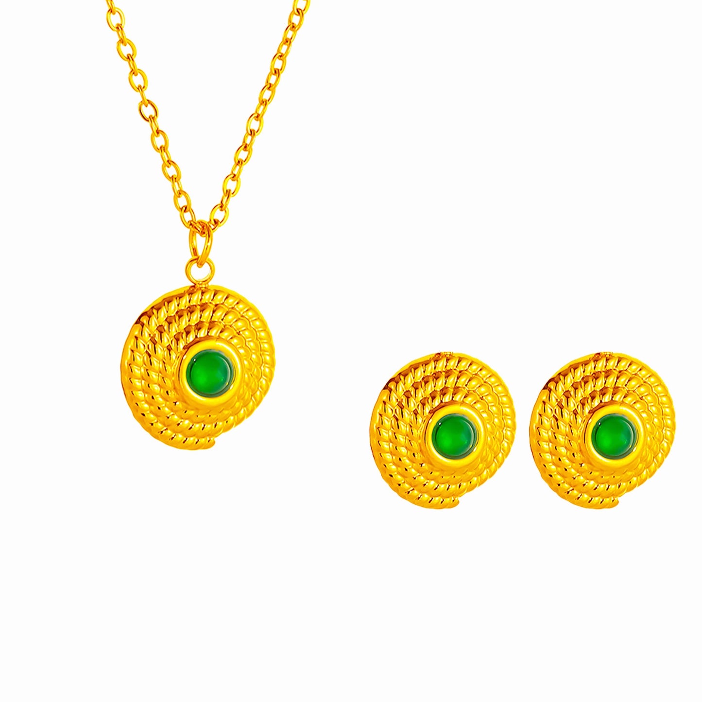 Green Stone with Screw Thread Pendant Necklace Set