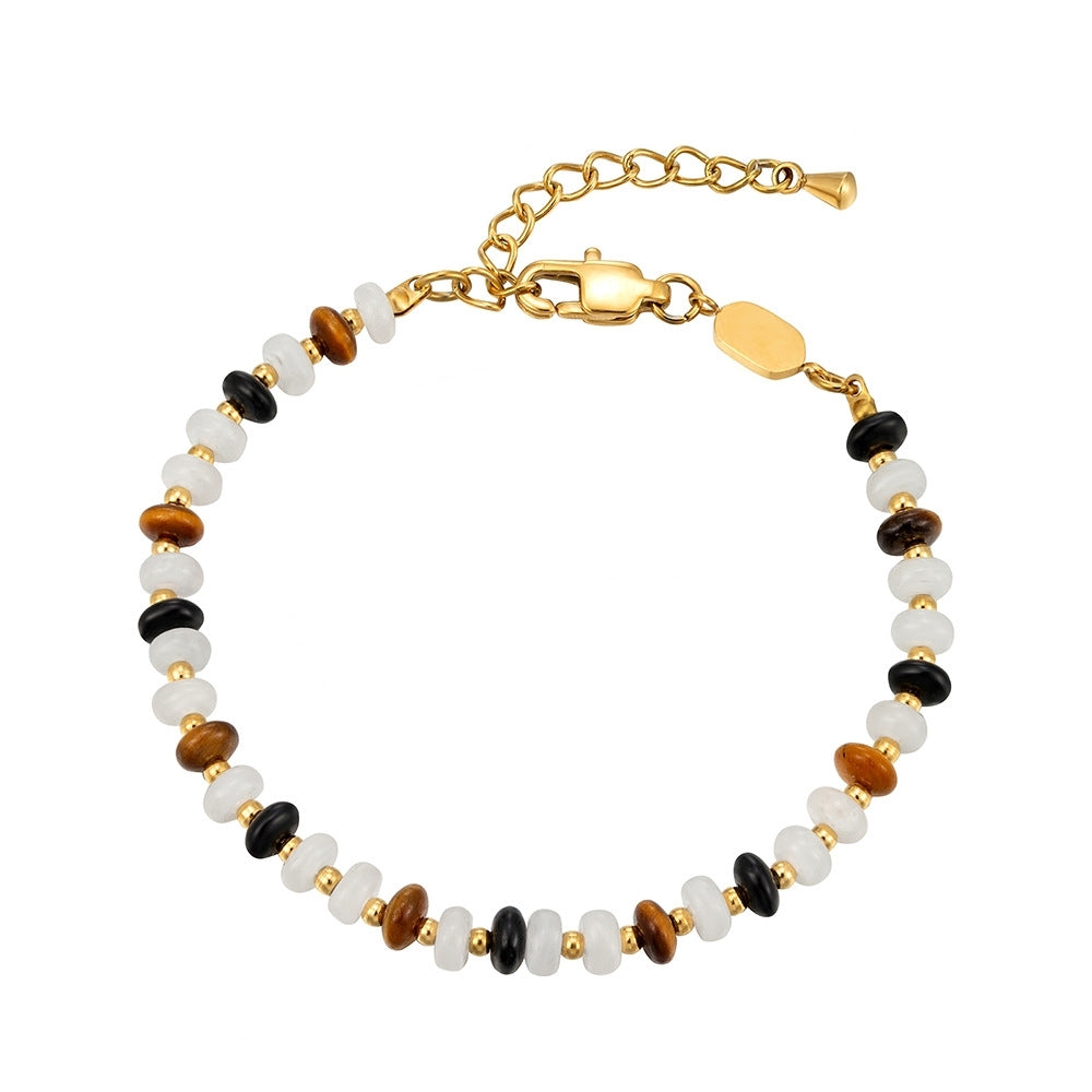 Black&White Onyx+Tiger's Eye Beads Set (Bracelet+Necklace)