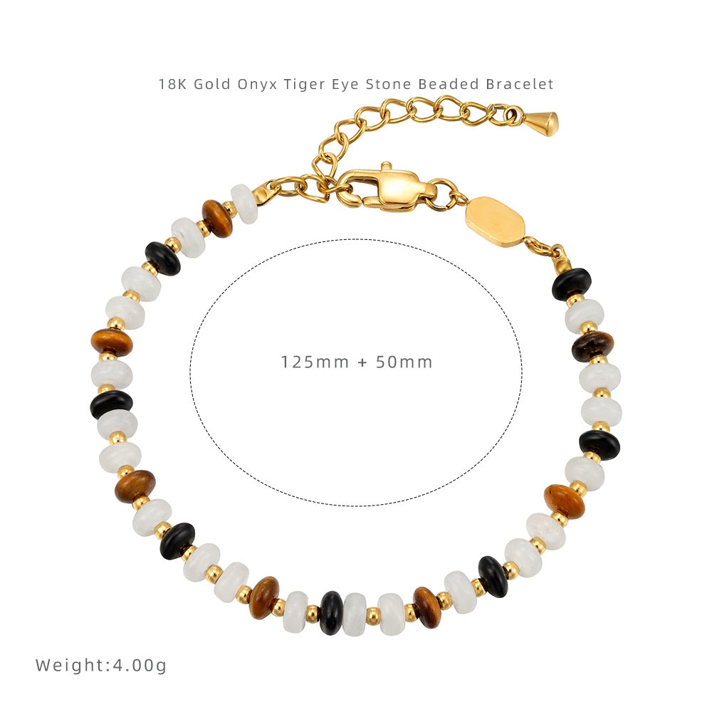 Black&White Onyx+Tiger's Eye Beads Set (Bracelet+Necklace)