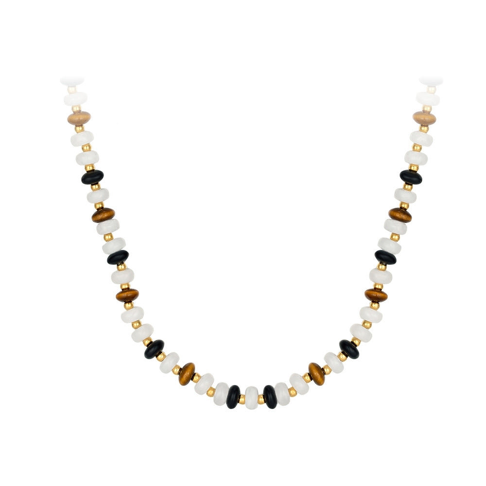 Black&White Onyx+Tiger's Eye Beads Set (Bracelet+Necklace)