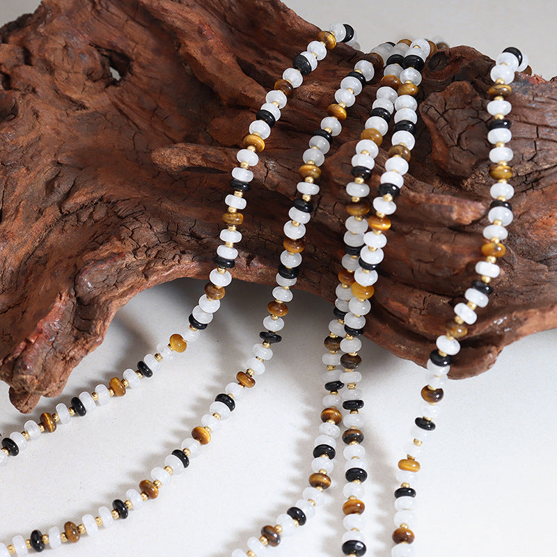 Black&White Onyx+Tiger's Eye Beads Set (Bracelet+Necklace)